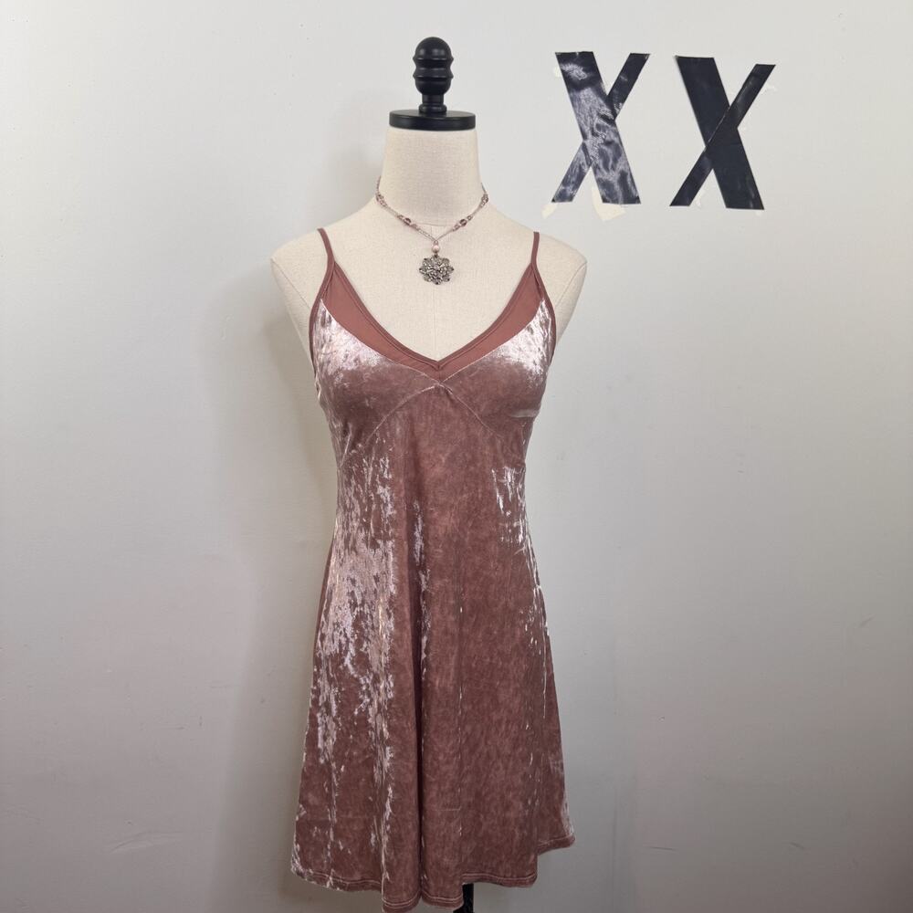 Y2K Pink Crushed Velvet Velour Babydoll Slip Dress Indie Sleaze Fairy S